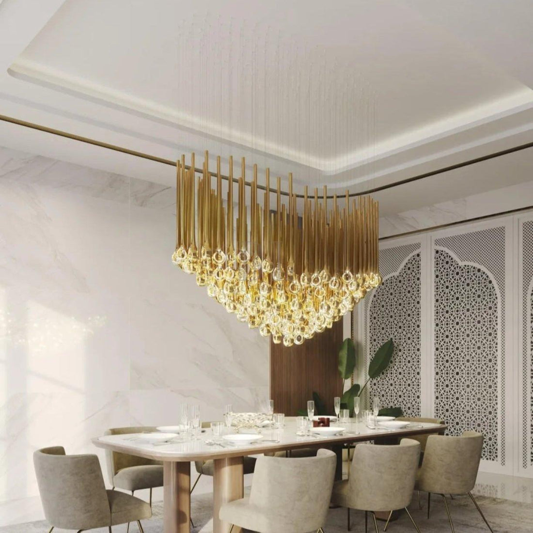 Modern Floating Long Gold Pendant Celing Chandelier for Living Room/High - ceiling - Without Canopy/D39.37"*H106.3"(D100cm*H270cm)casivra