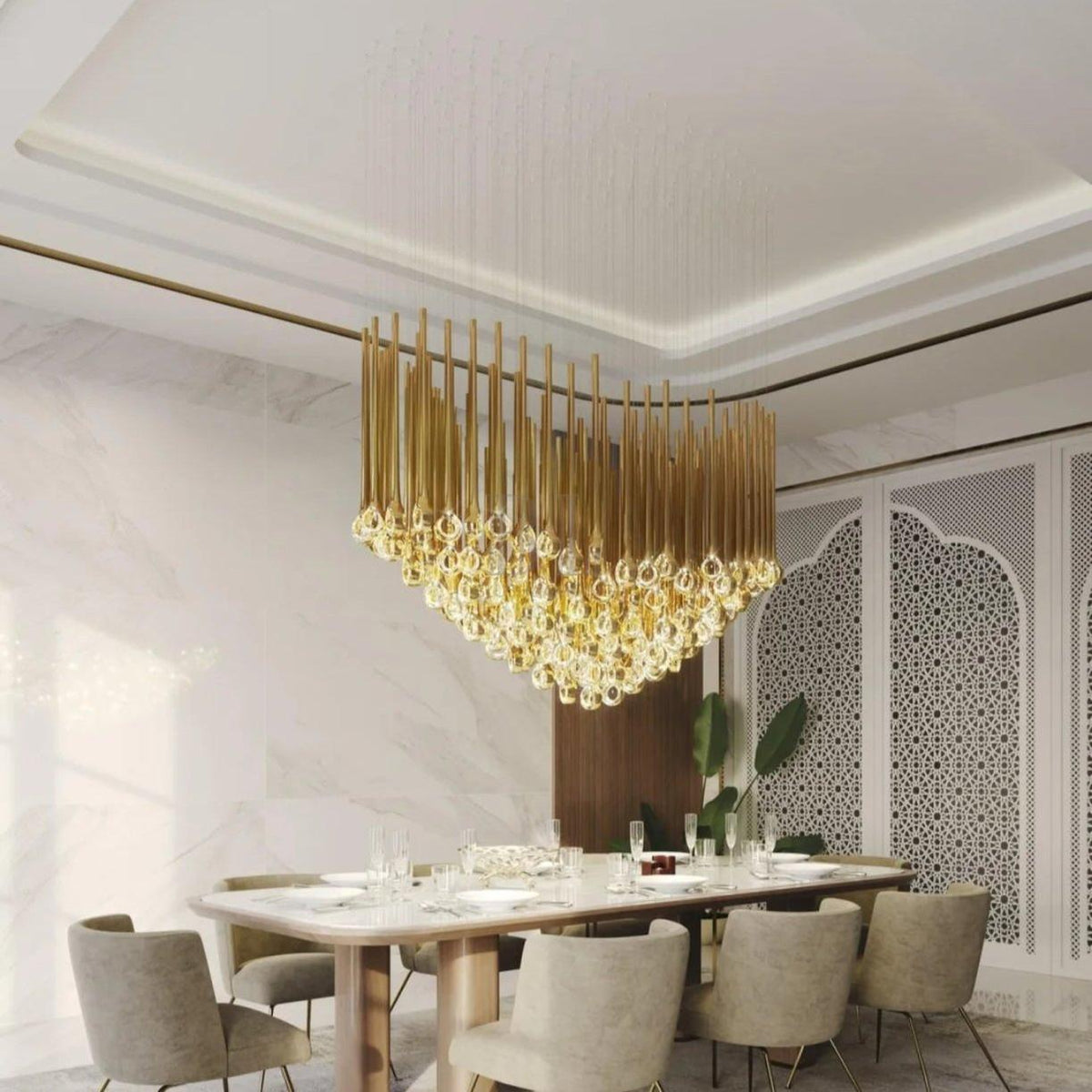 Modern Floating Long Gold Pendant Celing Chandelier for Living Room/High - ceiling - Without Canopy/D39.37"*H106.3"(D100cm*H270cm)casivra