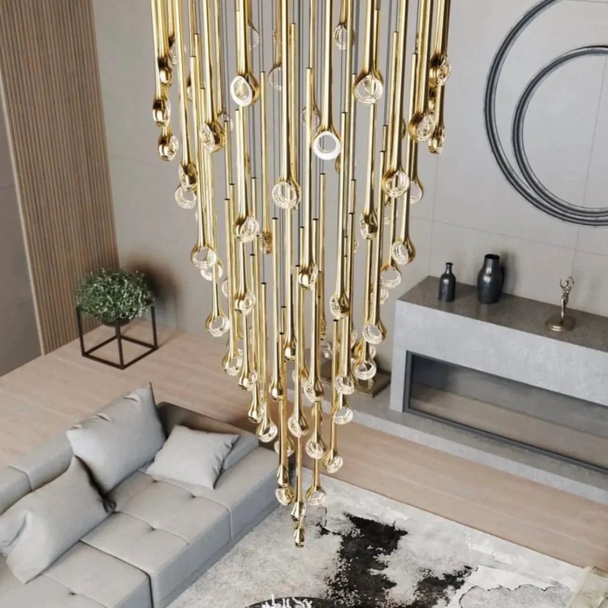 Modern Floating Long Gold Pendant Celing Chandelier for Living Room/High - ceiling - Without Canopy/D74.8"*H267.7"(D190cm*H680cm)casivra