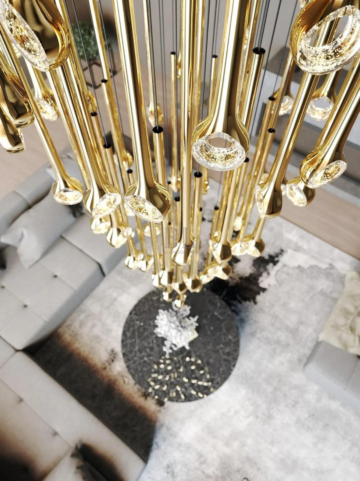 Modern Floating Long Gold Pendant Celing Chandelier for Living Room/High - ceiling - Without Canopy/D39.37"*H106.3"(D100cm*H270cm)casivra