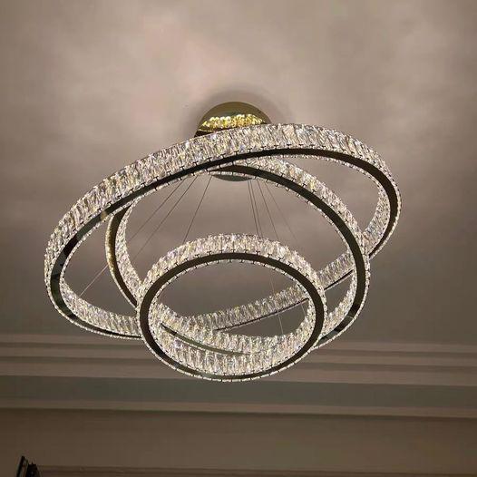 Modern Front Entryway Chandelier 3/4/5/6/7 Rings Crystal Gold/ Chrome Finish Ceiling Lamp - 3 Rings: Dia(39.4''+31.5''+23.6'')GoldWarm Lightcasivra