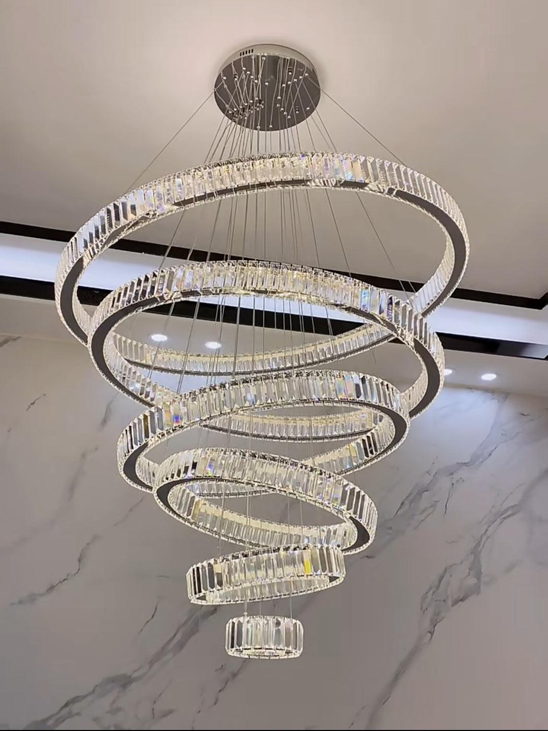 Modern Front Entryway Chandelier 3/4/5/6/7 Rings Crystal Gold/ Chrome Finish Ceiling Lamp - 5 Rings: Dia(39.4"+31.5"+23.6"+15.7"+7.9")/45kg/46.2kgChromeWarm Lightcasivra