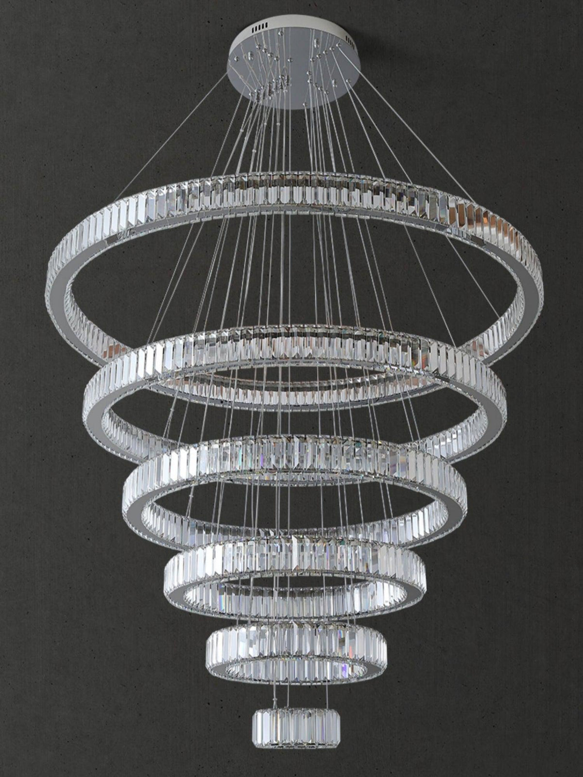 Modern Front Entryway Chandelier 3/4/5/6/7 Rings Crystal Gold/ Chrome Finish Ceiling Lamp - 5 Rings: Dia(39.4"+31.5"+23.6"+15.7"+7.9")/45kg/46.2kgChromeWarm Lightcasivra