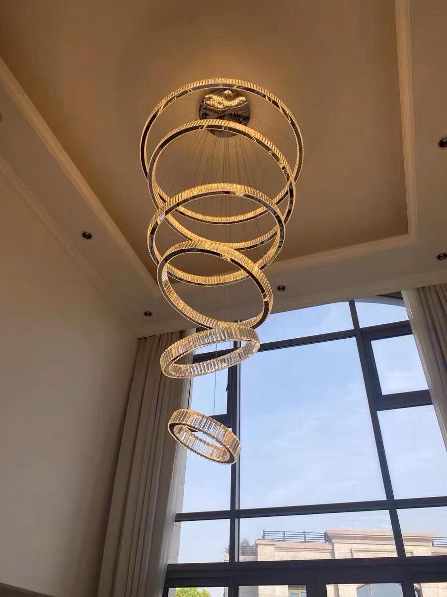 Modern Front Entryway Chandelier 3/4/5/6/7 Rings Crystal Gold/ Chrome Finish Ceiling Lamp - 6 Rings: Dia(47.2"+39.4"+31.5"+23.6"+15.7"+7.9")/63kgGoldWarm Lightcasivra