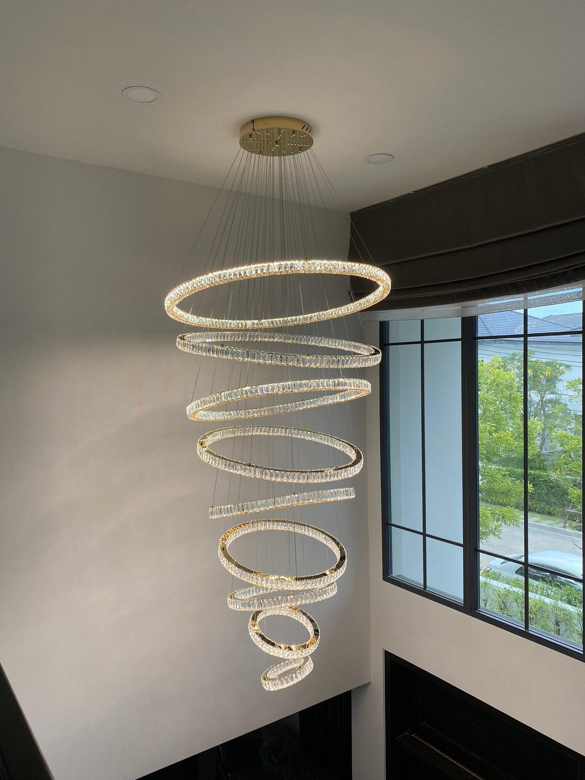 Modern Front Entryway Chandelier 3/4/5/6/7 Rings Crystal Gold/ Chrome Finish Ceiling Lamp - 6 Rings: Dia(47.2"+39.4"+31.5"+23.6"+15.7"+7.9")/63kgGoldWarm Lightcasivra