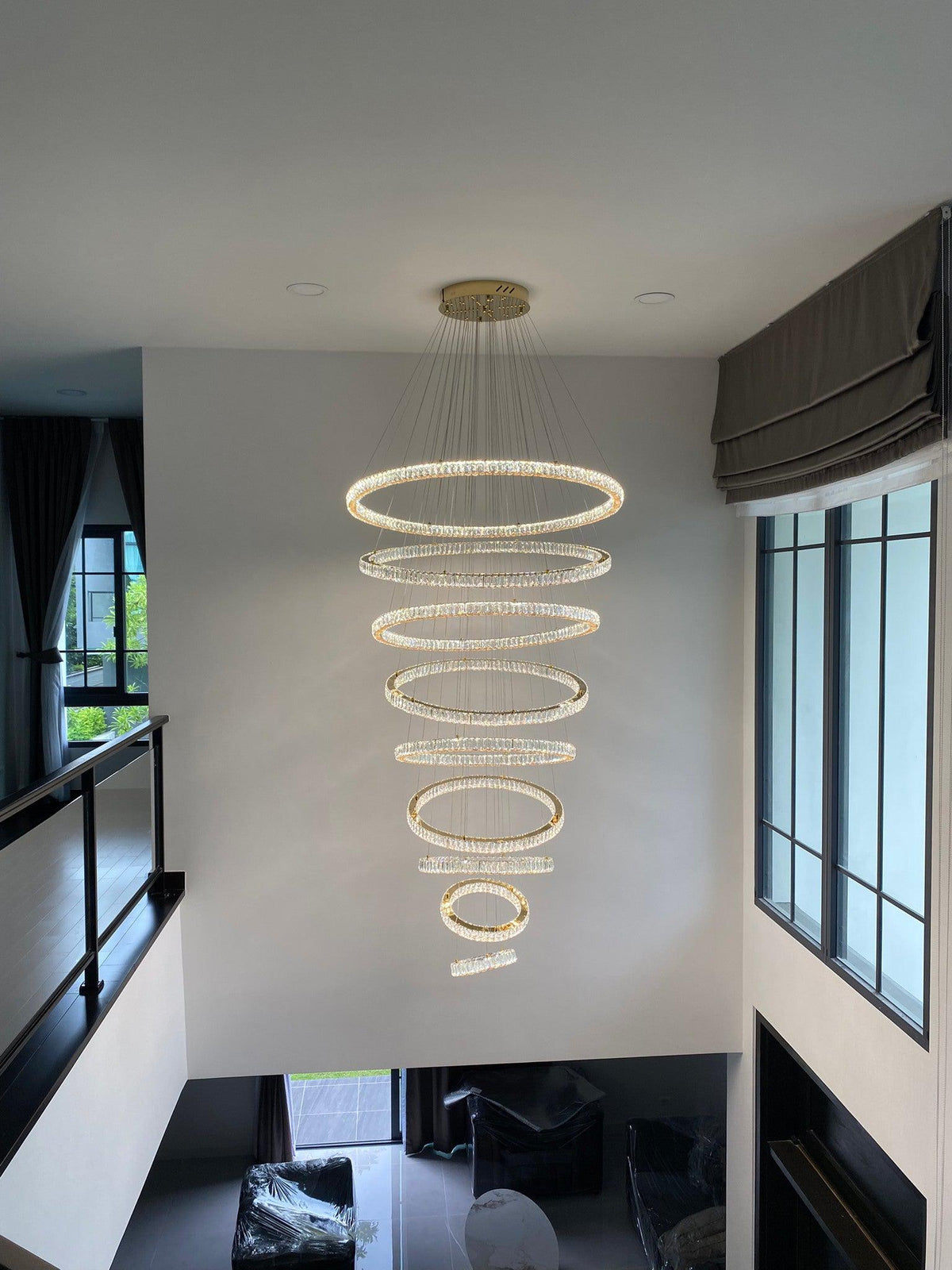 Modern Front Entryway Chandelier 3/4/5/6/7 Rings Crystal Gold/ Chrome Finish Ceiling Lamp - 6 Rings: Dia(47.2"+39.4"+31.5"+23.6"+15.7"+7.9")/63kgGoldWarm Lightcasivra