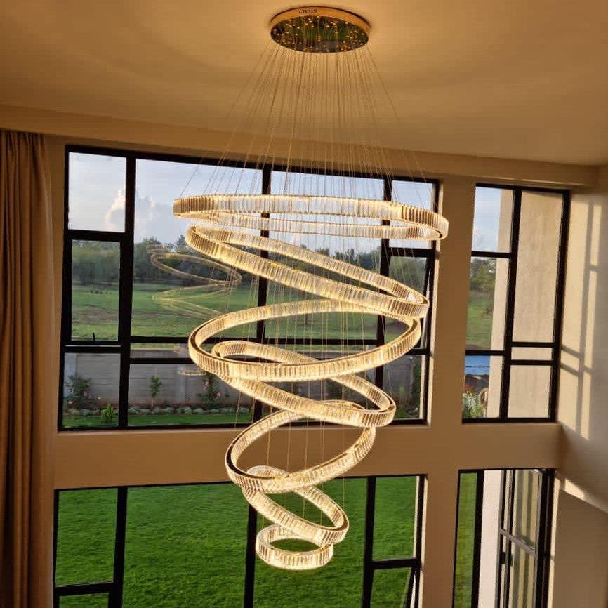 Modern Front Entryway Chandelier 3/4/5/6/7 Rings Crystal Gold/ Chrome Finish Ceiling Lamp - 7 Rings: Dia(55.12"+47.2"+39.4"+31.5"+23.6"+15.7"+7.9")GoldWarm Lightcasivra