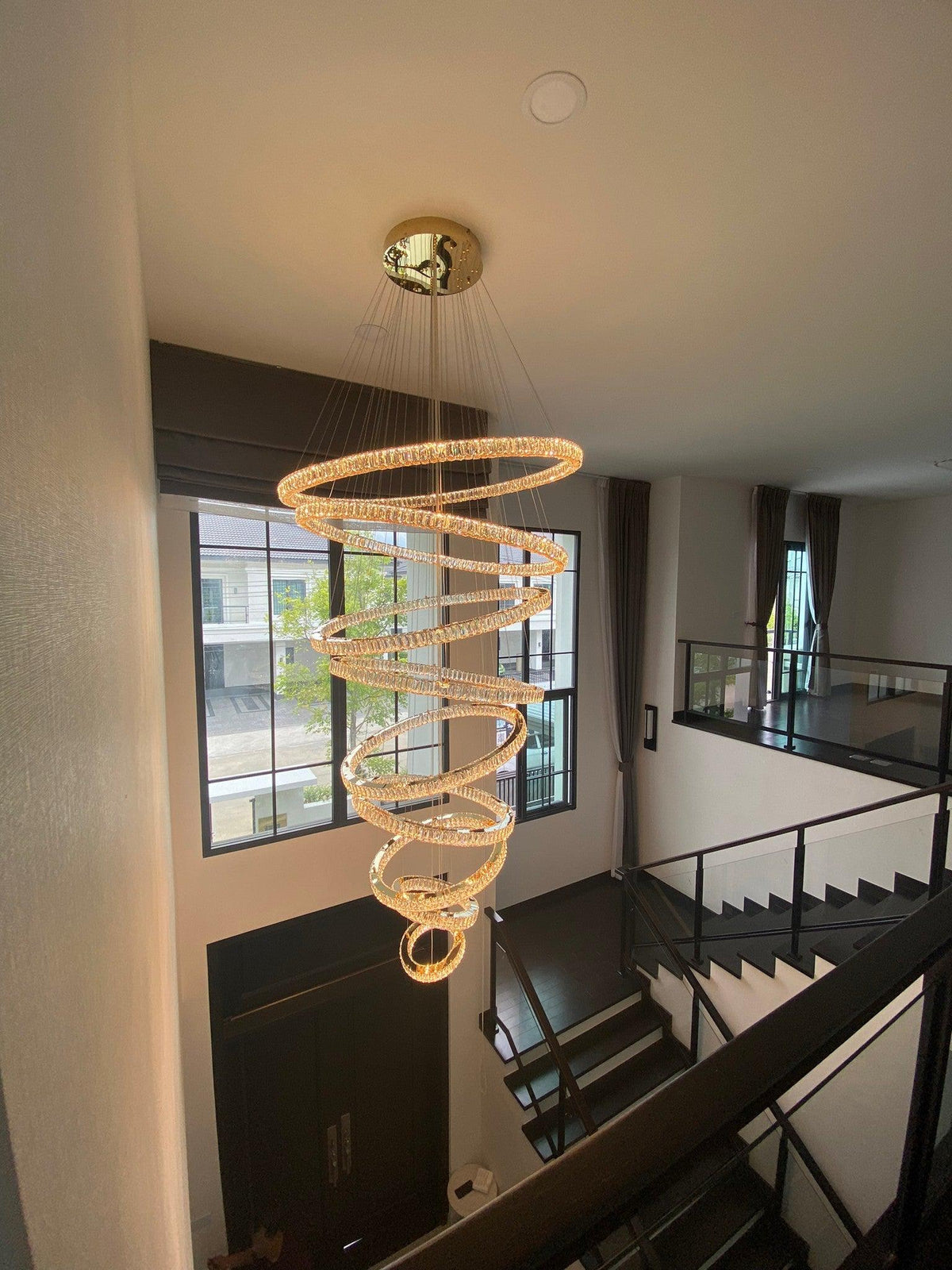 Modern Front Entryway Chandelier 3/4/5/6/7 Rings Crystal Gold/ Chrome Finish Ceiling Lamp - 6 Rings: Dia(47.2"+39.4"+31.5"+23.6"+15.7"+7.9")/63kgGoldWarm Lightcasivra