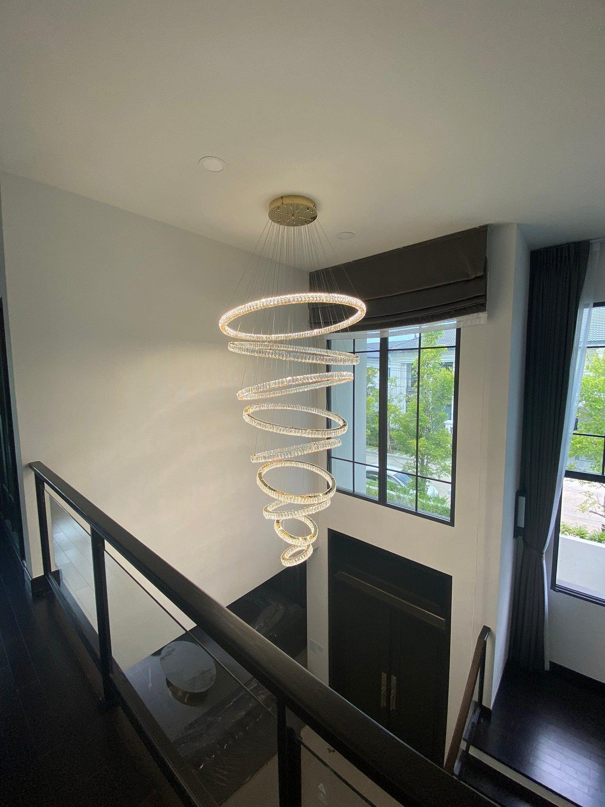 Modern Front Entryway Chandelier 3/4/5/6/7 Rings Crystal Gold/ Chrome Finish Ceiling Lamp - 6 Rings: Dia(47.2"+39.4"+31.5"+23.6"+15.7"+7.9")/63kgGoldWarm Lightcasivra