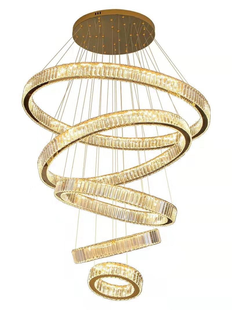 Modern Front Entryway Chandelier 3/4/5/6/7 Rings Crystal Gold/ Chrome Finish Ceiling Lamp - 6 Rings: Dia(47.2"+39.4"+31.5"+23.6"+15.7"+7.9")/63kgGoldWarm Lightcasivra