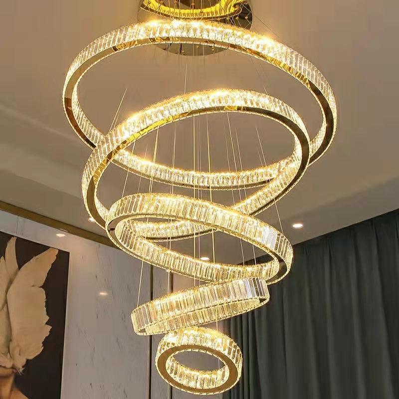 Modern Front Entryway Chandelier 3/4/5/6/7 Rings Crystal Gold/ Chrome Finish Ceiling Lamp - 6 Rings: Dia(47.2"+39.4"+31.5"+23.6"+15.7"+7.9")/63kgGoldWhite Lightcasivra