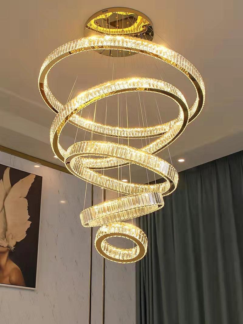 Modern Front Entryway Chandelier 3/4/5/6/7 Rings Crystal Gold/ Chrome Finish Ceiling Lamp - 6 Rings: Dia(47.2"+39.4"+31.5"+23.6"+15.7"+7.9")/63kgGoldWhite Lightcasivra