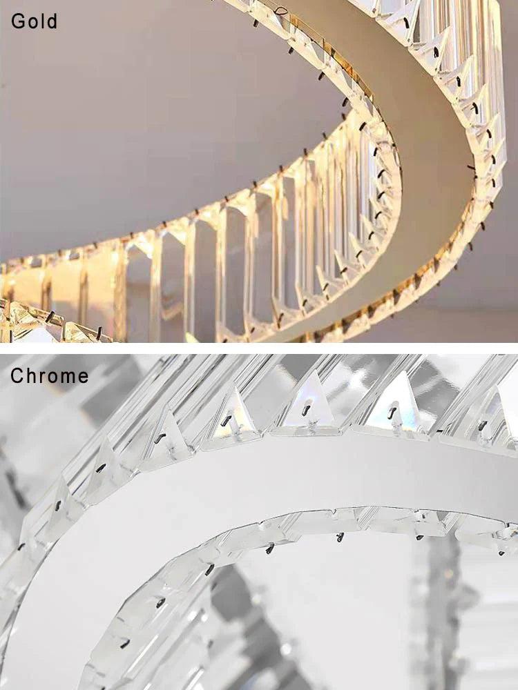 Modern Front Entryway Chandelier 3/4/5/6/7 Rings Crystal Gold/ Chrome Finish Ceiling Lamp - 5 Rings: Dia(39.4"+31.5"+23.6"+15.7"+7.9")/45kg/46.2kgGoldWhite Lightcasivra
