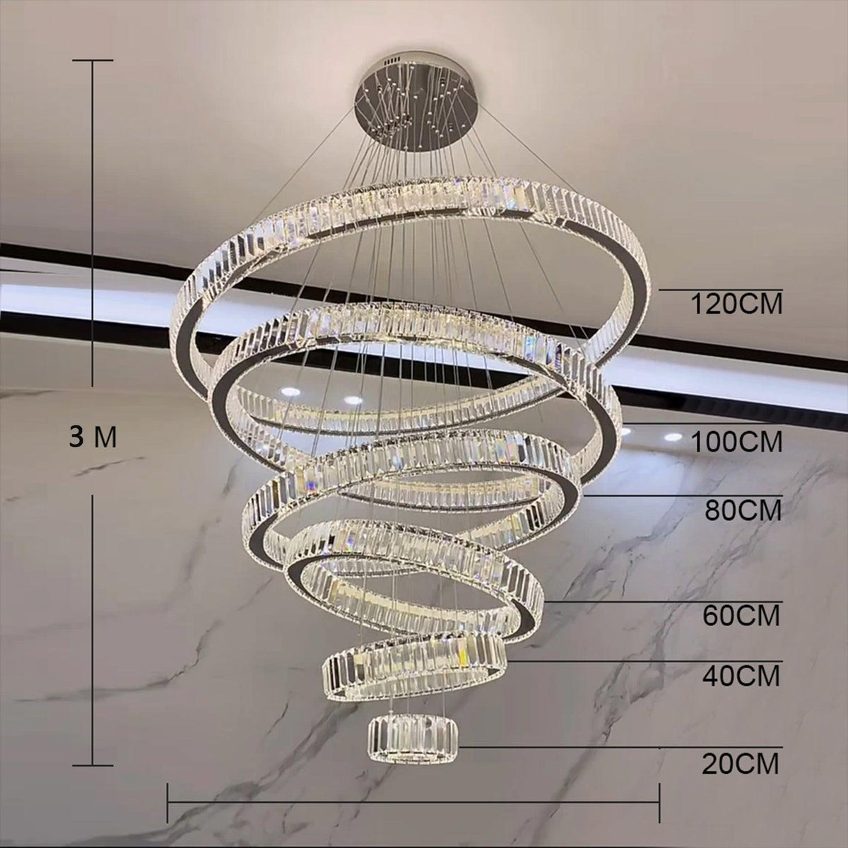 Modern Front Entryway Chandelier 3/4/5/6/7 Rings Crystal Gold/ Chrome Finish Ceiling Lamp - 5 Rings: Dia(39.4"+31.5"+23.6"+15.7"+7.9")/45kg/46.2kgGoldWhite Lightcasivra