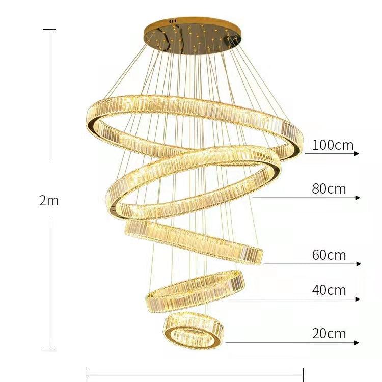 Modern Front Entryway Chandelier 3/4/5/6/7 Rings Crystal Gold/ Chrome Finish Ceiling Lamp - 5 Rings: Dia(39.4"+31.5"+23.6"+15.7"+7.9")/45kg/46.2kgGoldWhite Lightcasivra