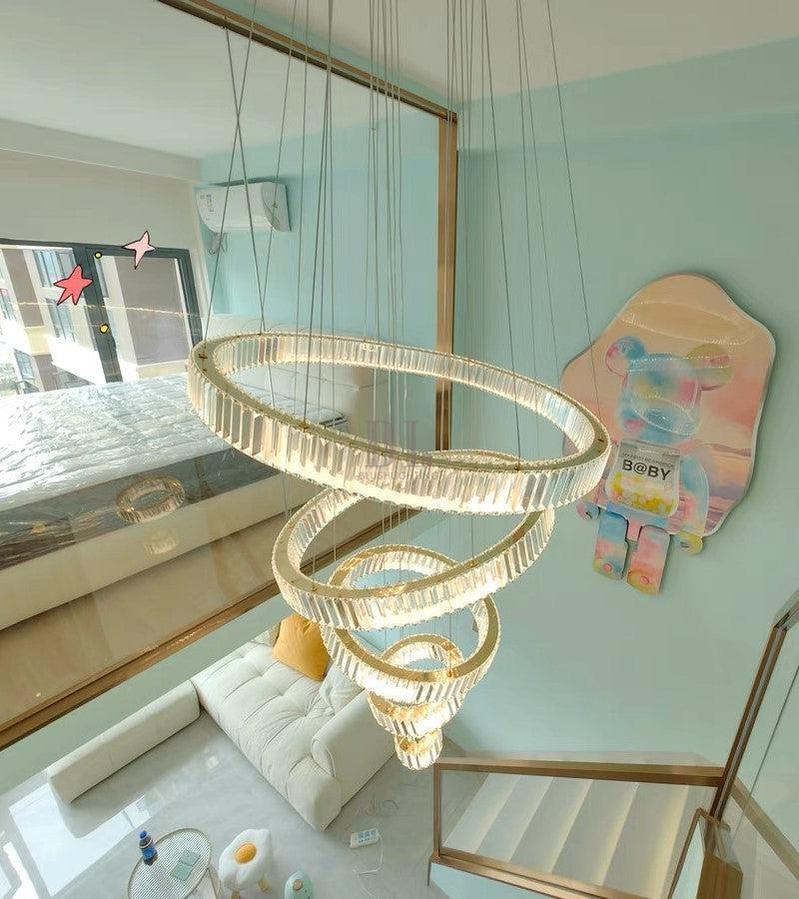 Modern Front Entryway Chandelier 3/4/5/6/7 Rings Crystal Gold/ Chrome Finish Ceiling Lamp - 5 Rings: Dia(39.4"+31.5"+23.6"+15.7"+7.9")/45kg/46.2kgGoldWarm Lightcasivra