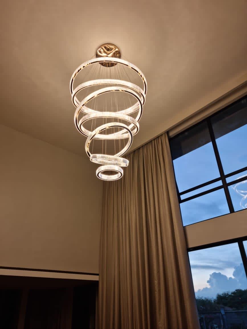 Modern Front Entryway Chandelier 3/4/5/6/7 Rings Crystal Gold/ Chrome Finish Ceiling Lamp - 5 Rings: Dia(39.4"+31.5"+23.6"+15.7"+7.9")/45kg/46.2kgGoldWarm Lightcasivra