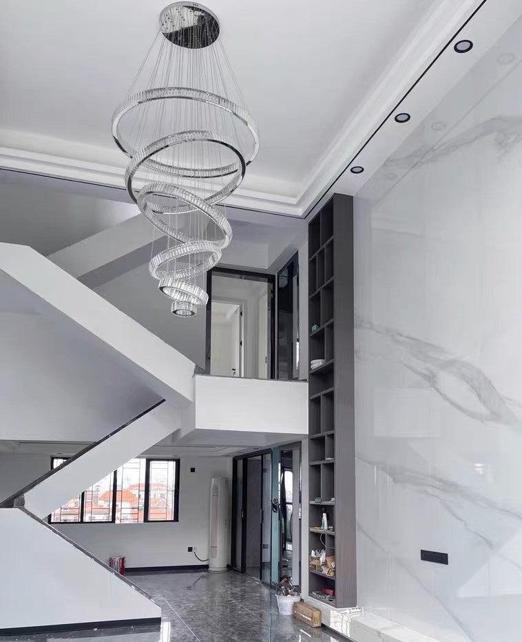 Modern Front Entryway Chandelier 3/4/5/6/7 Rings Crystal Gold/ Chrome Finish Ceiling Lamp - 6 Rings: Dia(47.2"+39.4"+31.5"+23.6"+15.7"+7.9")/63kgChromeWhite Lightcasivra