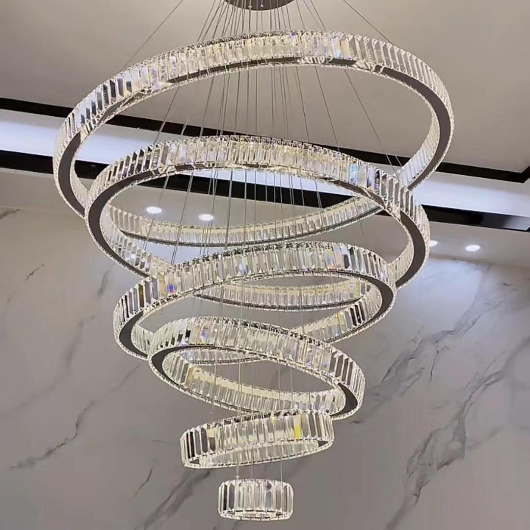 Modern Front Entryway Chandelier 3/4/5/6/7 Rings Crystal Gold/ Chrome Finish Ceiling Lamp - 3 Rings: Dia(39.4''+31.5''+23.6'')GoldWarm Lightcasivra