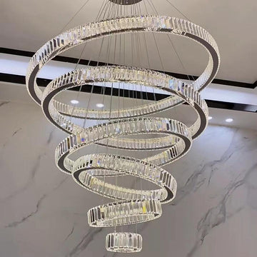 Modern Front Entryway Chandelier 3/4/5/6/7 Rings Crystal Gold/ Chrome Finish Ceiling Lamp - 3 Rings: Dia(39.4''+31.5''+23.6'')GoldWarm Lightcasivra