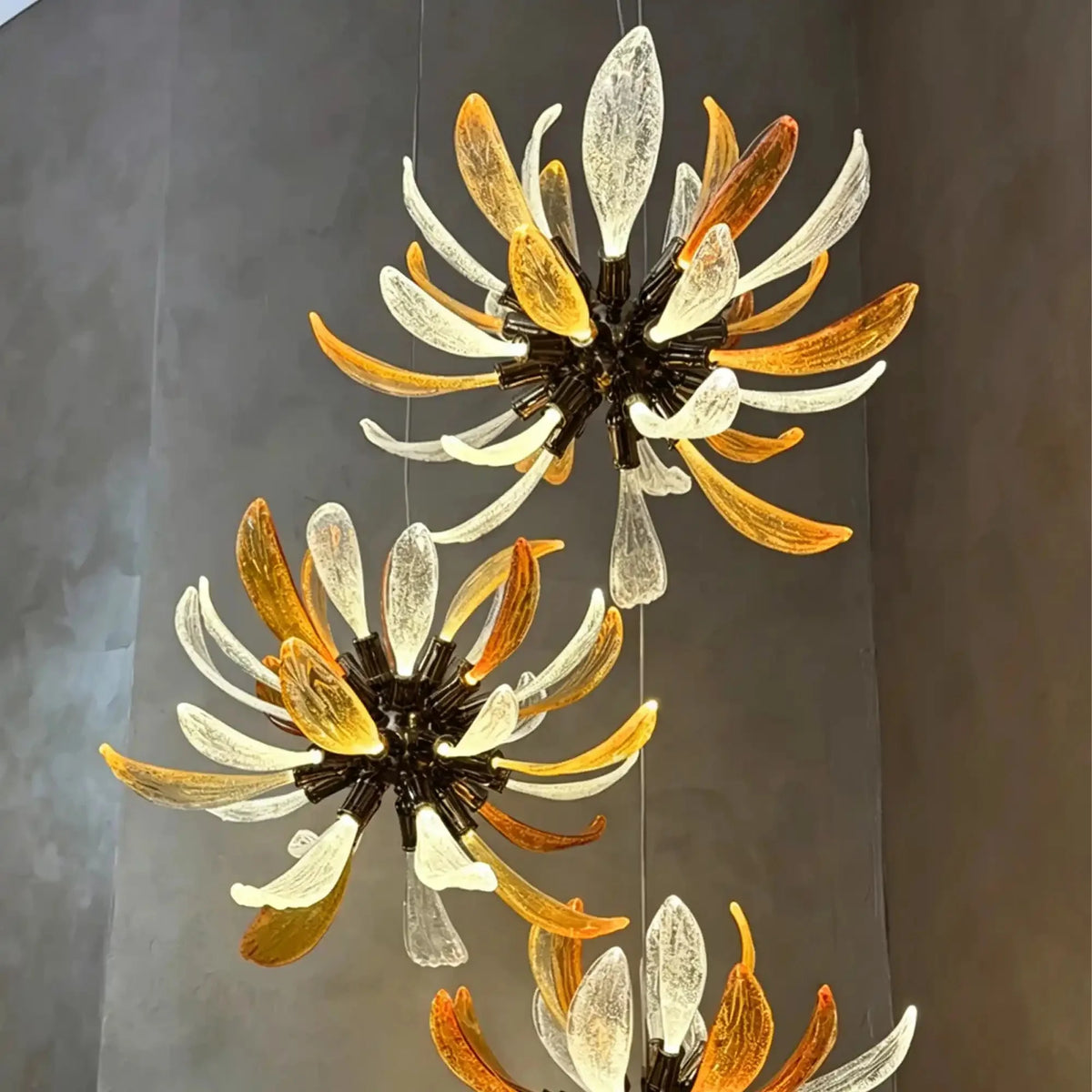 Modern Glass Firework Cluster Chandelier for Living Room/High Ceiling/Staircase - 3 Lights/D17.72''+D17.72''+D23.62''Warm Lightcasivra