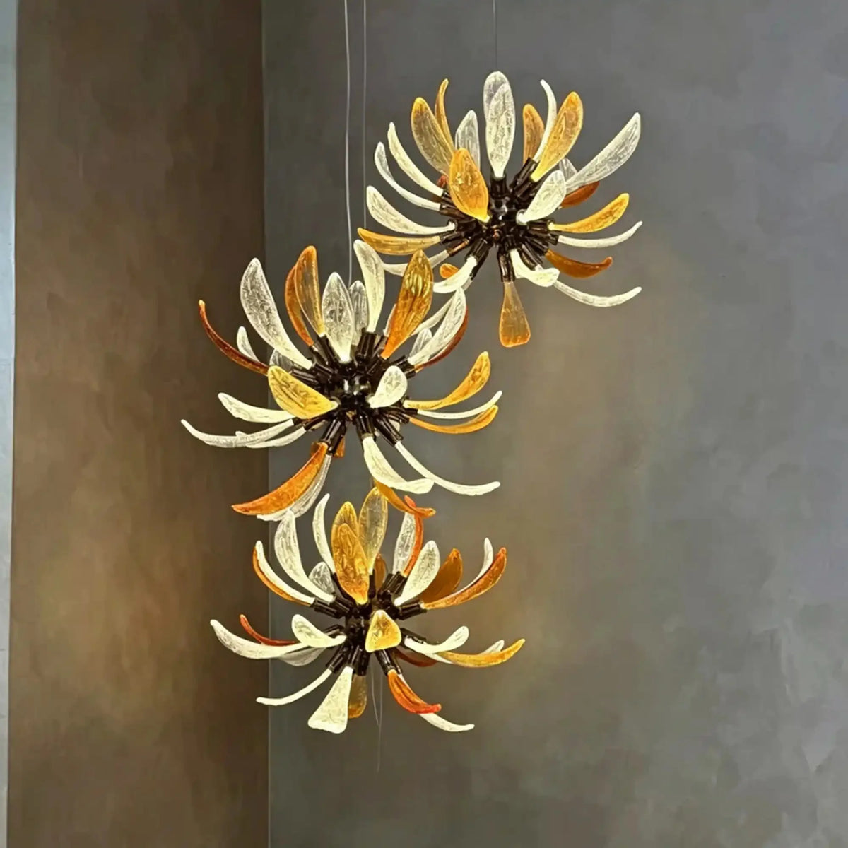 Modern Glass Firework Cluster Chandelier for Living Room/High Ceiling/Staircase - 3 Lights/D17.72''+D17.72''+D23.62''Warm Lightcasivra