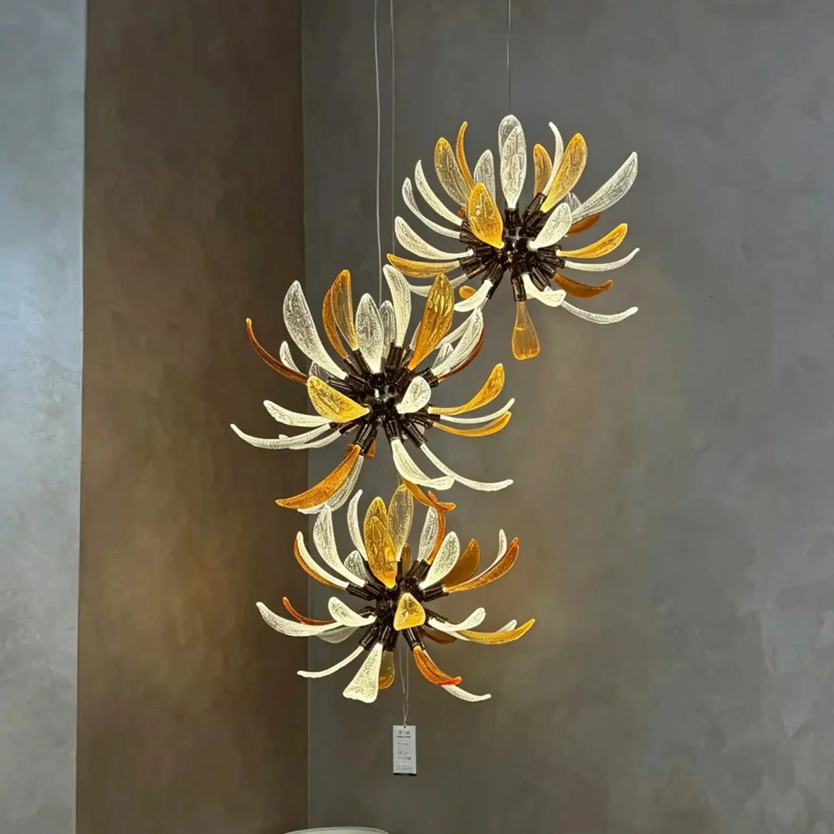 Modern Glass Firework Cluster Chandelier for Living Room/High Ceiling/Staircase - 3 Lights/D17.72''+D17.72''+D23.62''Warm Lightcasivra