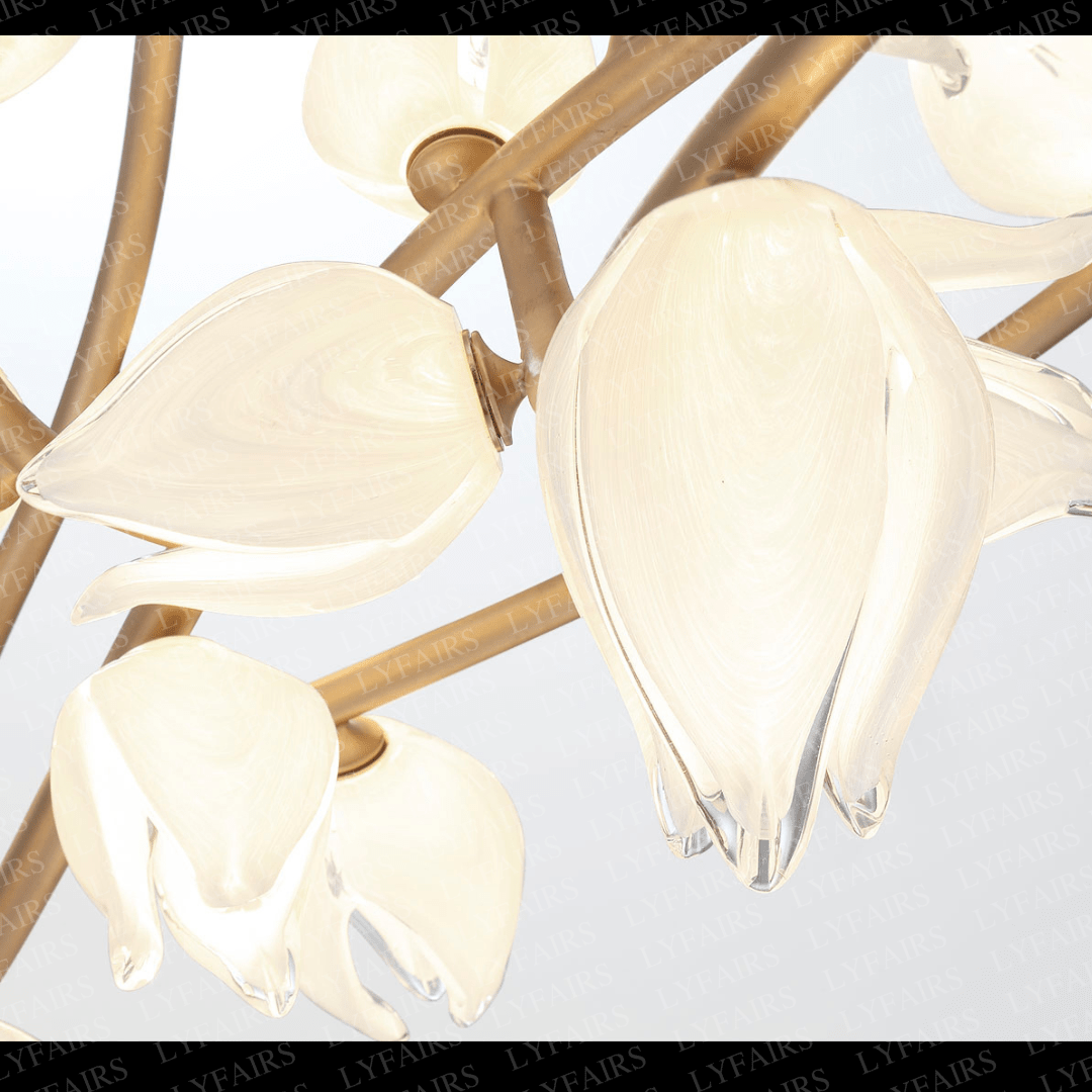 Modern Glass Flower Branch Chandelier for Low Ceiling Spaces in Living Room or Bedroom - L24"*W22.5"*H9"Warm Lightcasivra