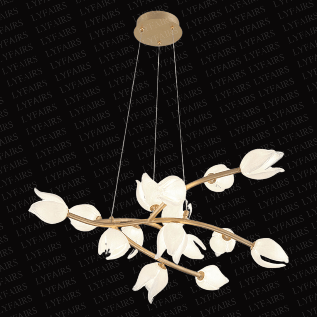 Modern Glass Flower Branch Chandelier for Low Ceiling Spaces in Living Room or Bedroom - L24"*W22.5"*H9"Warm Lightcasivra