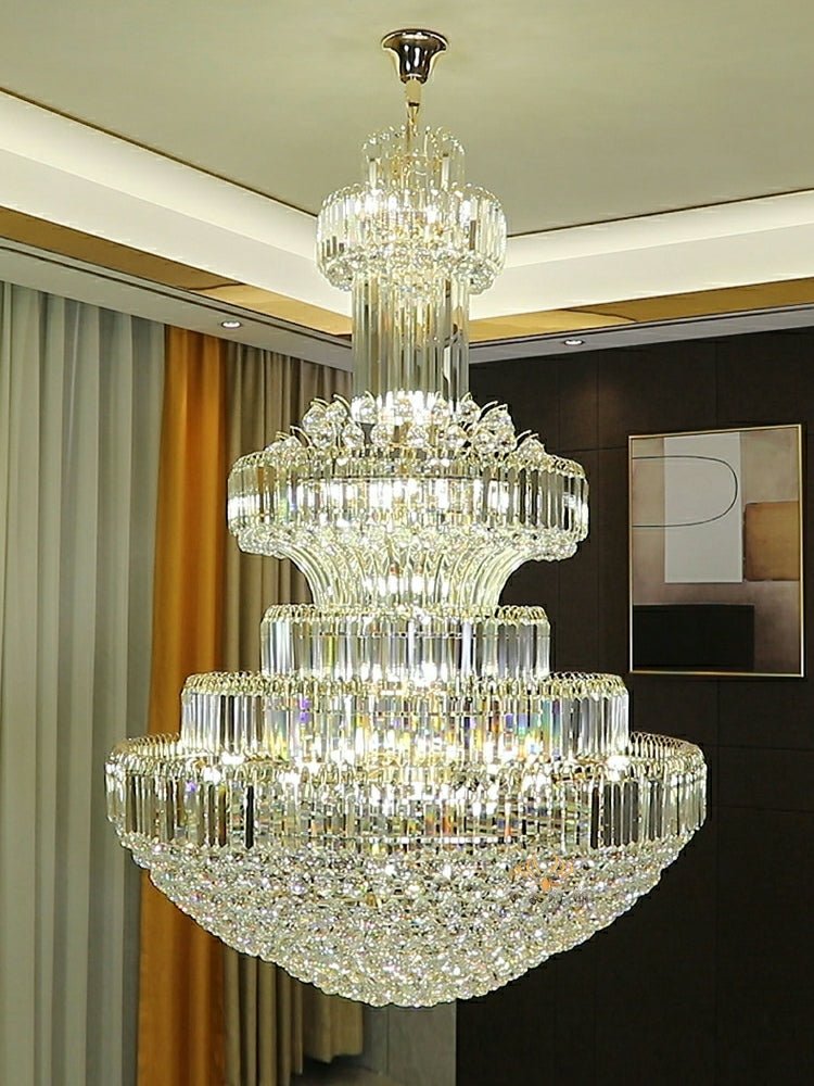 Modern Gold Foyer Extra Large Crystal Chandeliers Round Light Fixture For Hall Entrance - D39.4"*H59.1"casivra