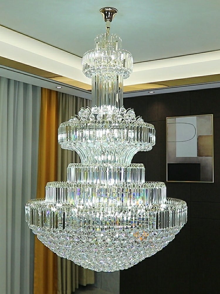 Modern Gold Foyer Extra Large Crystal Chandeliers Round Light Fixture For Hall Entrance - D39.4"*H59.1"casivra
