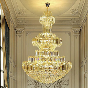 Modern Gold Foyer Extra Large Crystal Chandeliers Round Light Fixture For Hall Entrance - D39.4"*H59.1"casivra