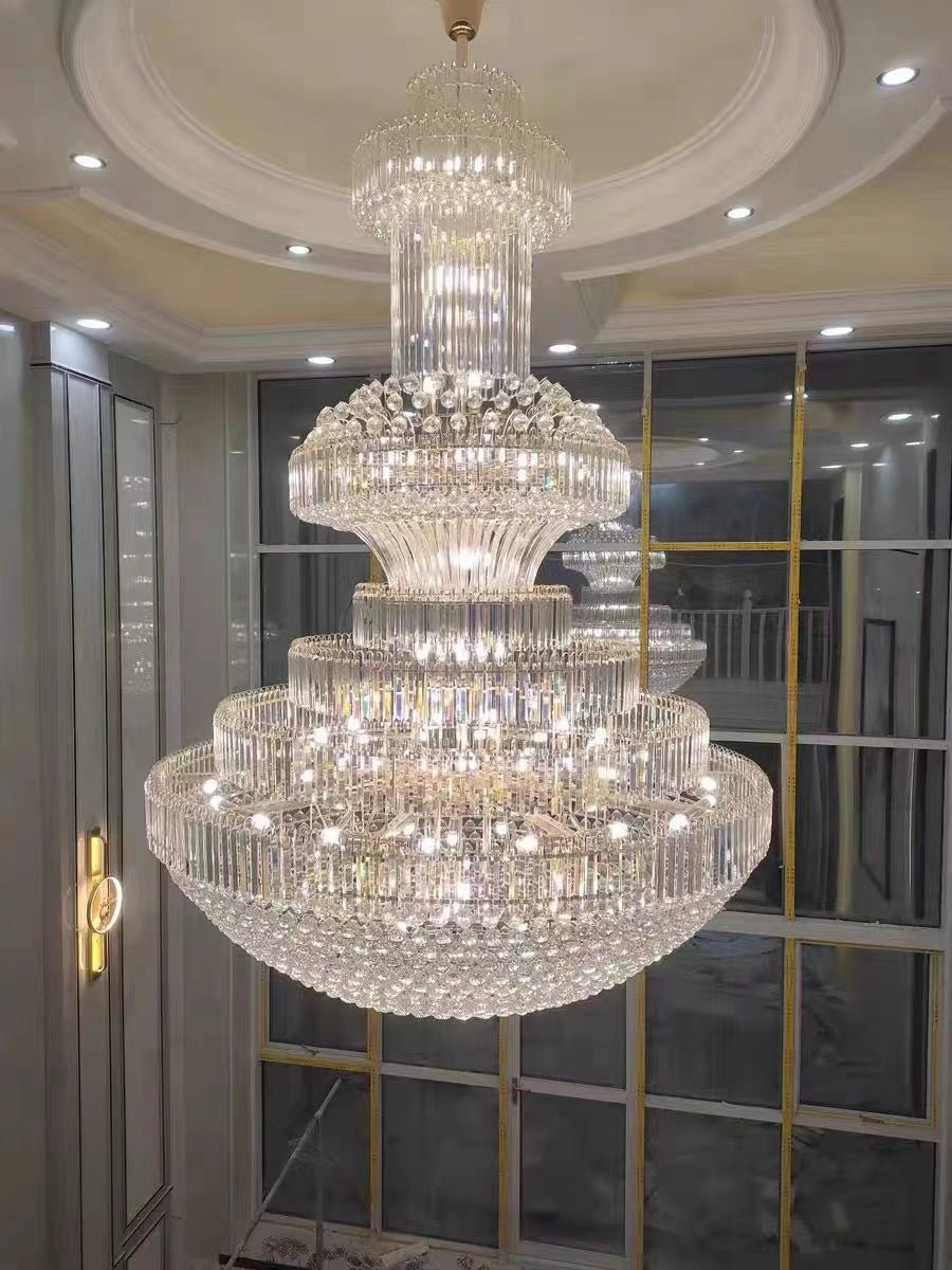 Modern Gold Foyer Extra Large Crystal Chandeliers Round Light Fixture For Hall Entrance - D39.4"*H59.1"casivra