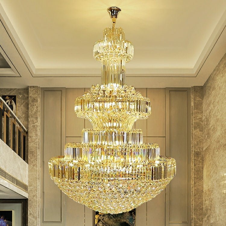 Modern Gold Foyer Extra Large Crystal Chandeliers Round Light Fixture For Hall Entrance - D39.4"*H59.1"casivra