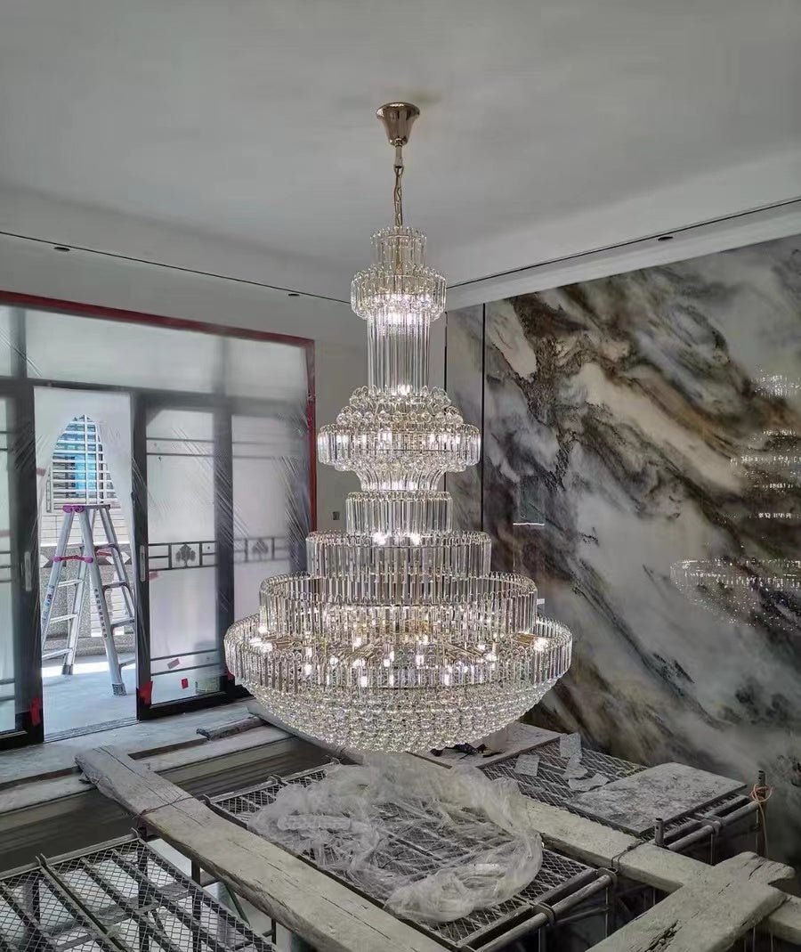Modern Gold Foyer Extra Large Crystal Chandeliers Round Light Fixture For Hall Entrance - D39.4"*H59.1"casivra