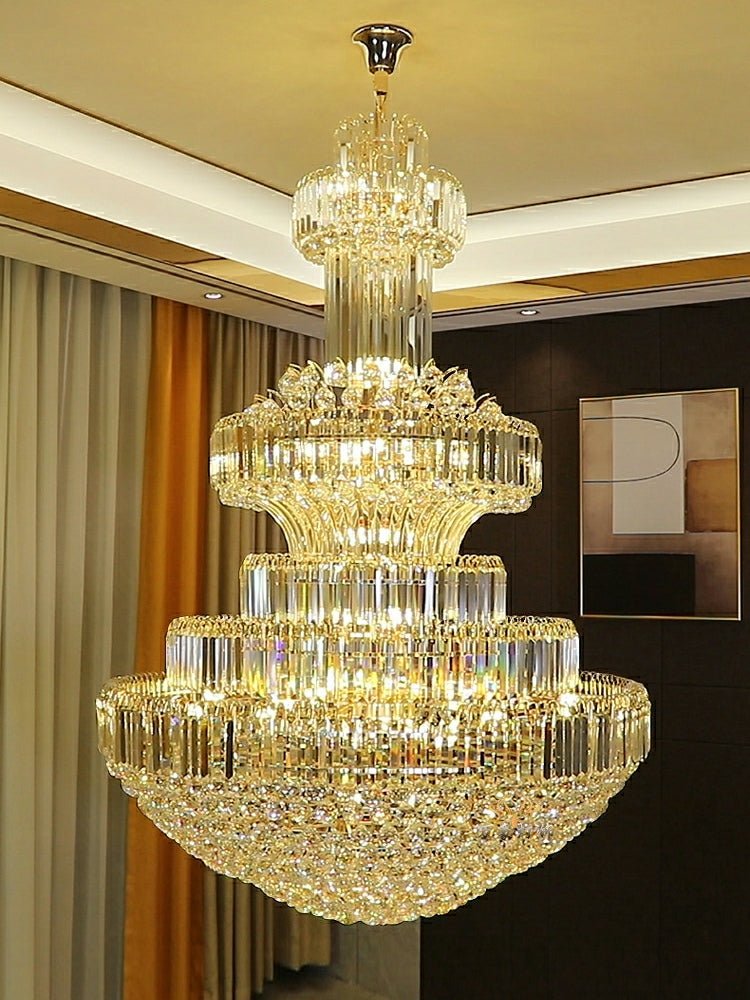 Modern Gold Foyer Extra Large Crystal Chandeliers Round Light Fixture For Hall Entrance - D39.4"*H59.1"casivra