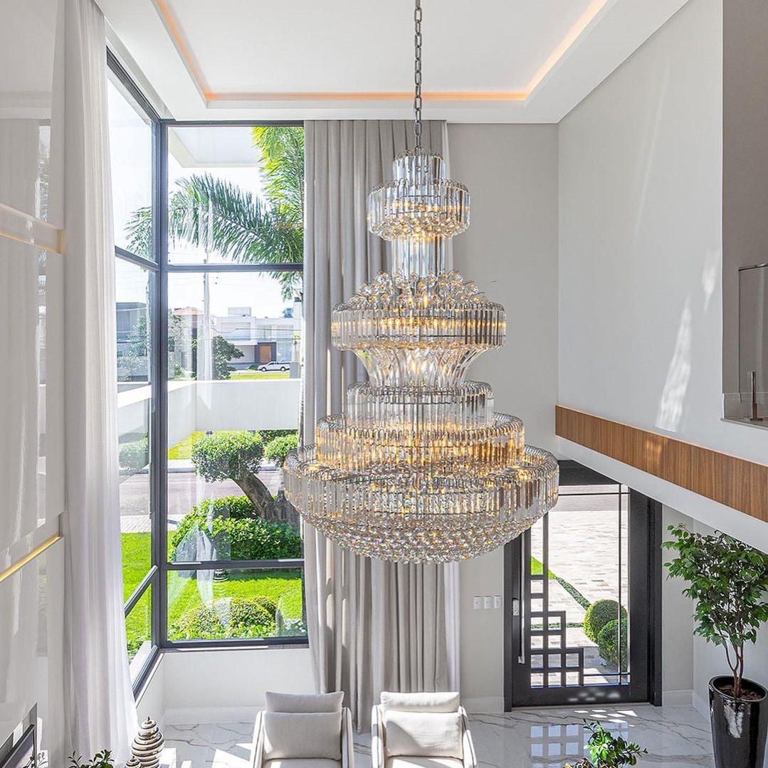 Modern Gold Foyer Extra Large Crystal Chandeliers Round Light Fixture For Hall Entrance - D39.4"*H59.1"casivra