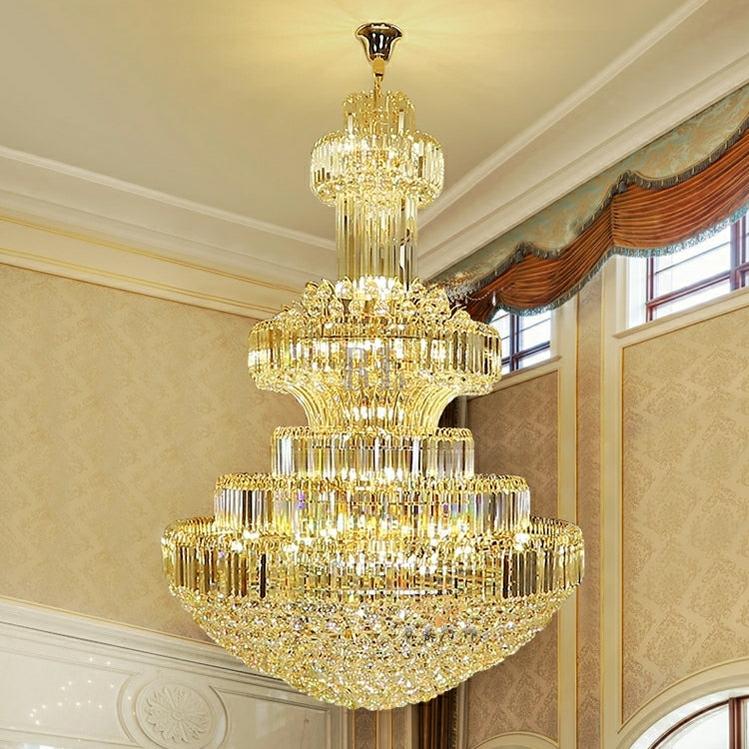 Modern Gold Foyer Extra Large Crystal Chandeliers Round Light Fixture For Hall Entrance - D39.4"*H59.1"casivra