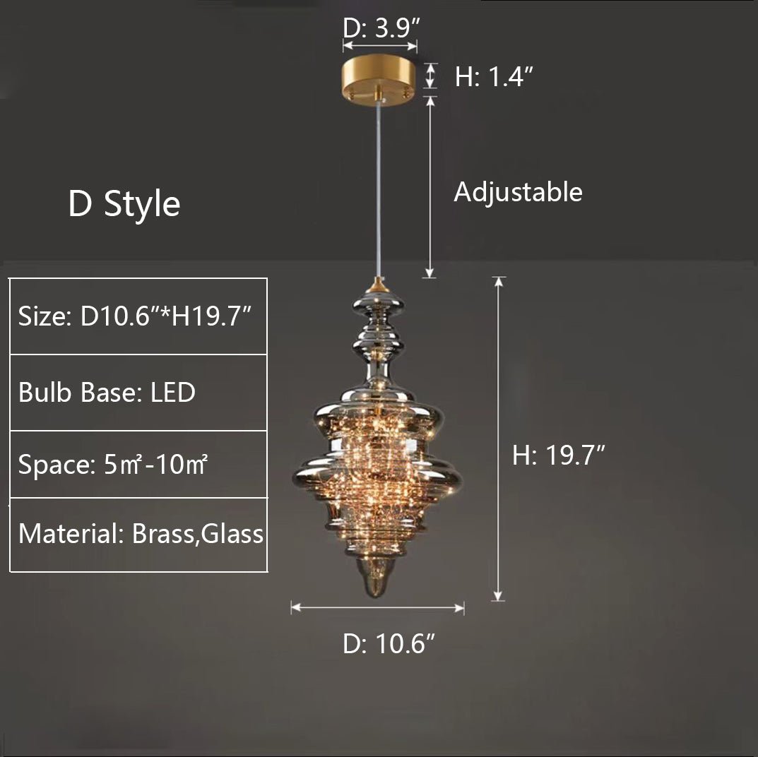 Modern Gray Glass Starry Sky Pendant Light Fixture for Dining Room/Bar/Kitchen Island - D: D10.6"*H19.7"/3.5kgTri-Color Light (Warm/White/Neutral)casivra