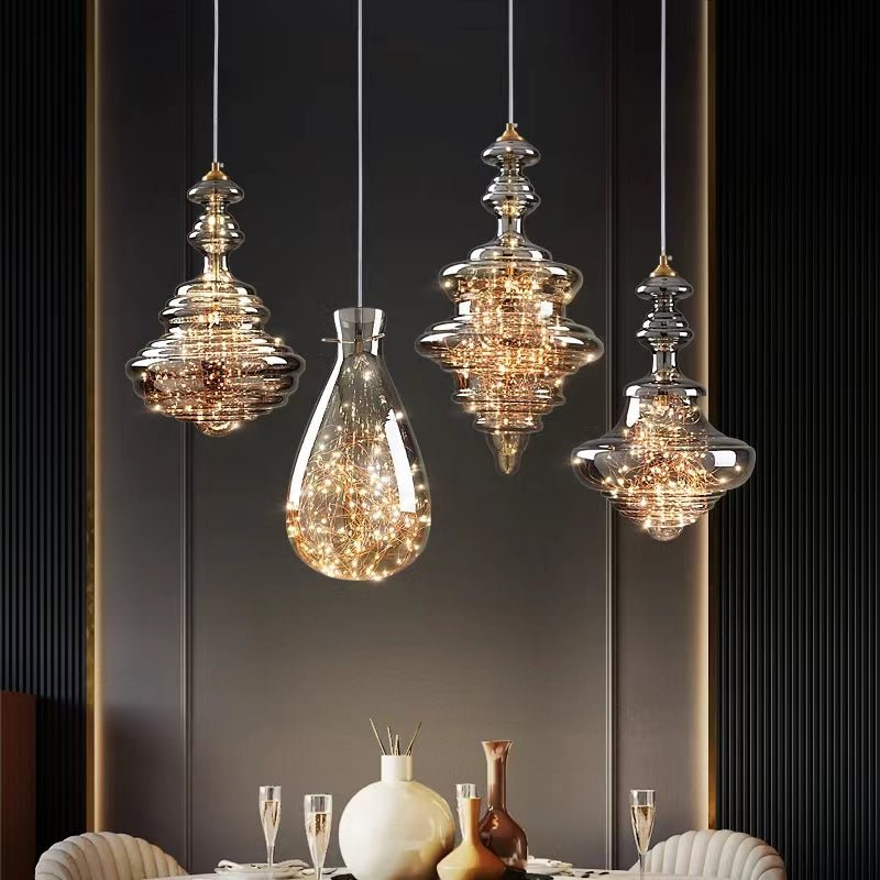Modern Gray Glass Starry Sky Pendant Light Fixture for Dining Room/Bar/Kitchen Island - Set: A+B+C+D+E/8kgTri-Color Light (Warm/White/Neutral)casivra