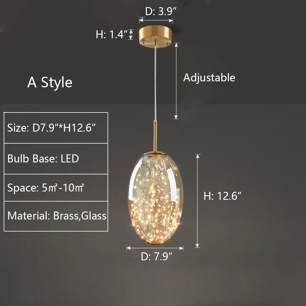 Modern Gray Glass Starry Sky Pendant Light Fixture for Dining Room/Bar/Kitchen Island - A: D7.9"*H12.6"/1.5kgTri-Color Light (Warm/White/Neutral)casivra