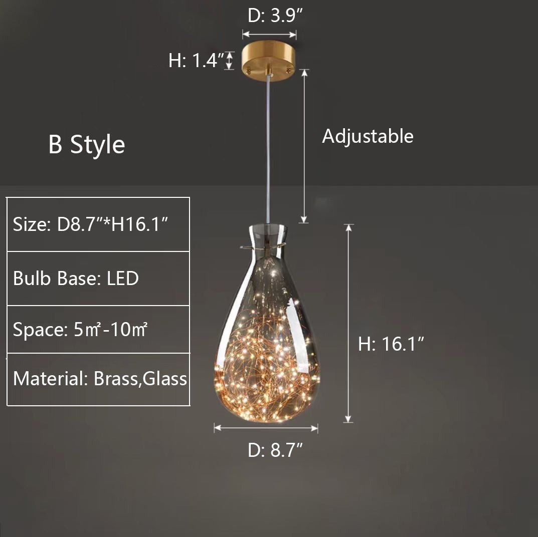 Modern Gray Glass Starry Sky Pendant Light Fixture for Dining Room/Bar/Kitchen Island - B: D10.2"*H16.1"Tri-Color Light (Warm/White/Neutral)casivra