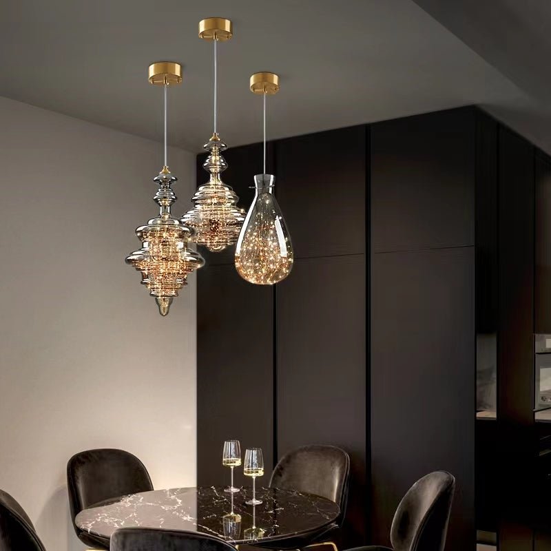 Modern Gray Glass Starry Sky Pendant Light Fixture for Dining Room/Bar/Kitchen Island - Set: A+B+C+D+E/8kgTri-Color Light (Warm/White/Neutral)casivra
