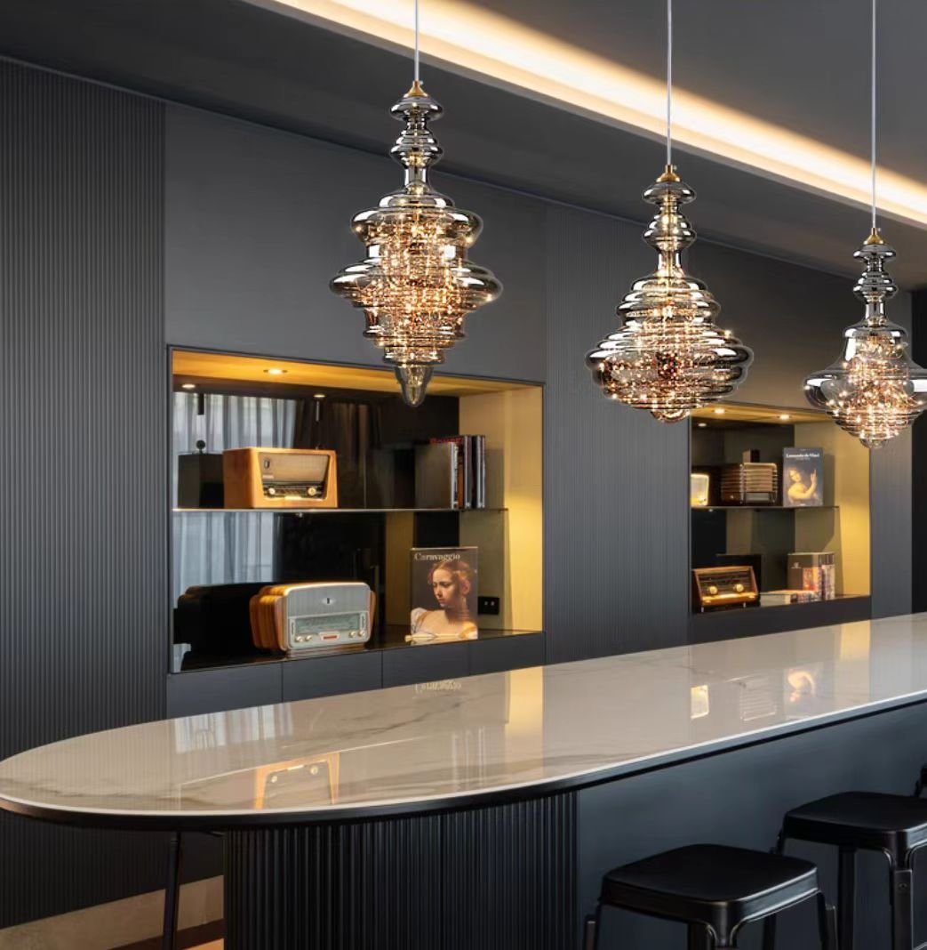Modern Gray Glass Starry Sky Pendant Light Fixture for Dining Room/Bar/Kitchen Island - Set: C+D+E/5.5kgTri-Color Light (Warm/White/Neutral)casivra