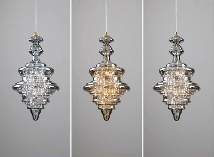 Modern Gray Glass Starry Sky Pendant Light Fixture for Dining Room/Bar/Kitchen Island - E: D10.2"*H15.7"Tri-Color Light (Warm/White/Neutral)casivra