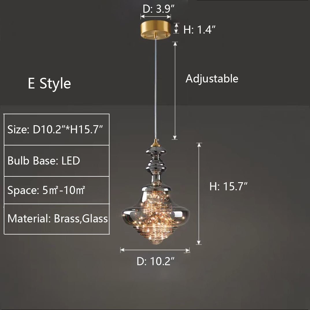Modern Gray Glass Starry Sky Pendant Light Fixture for Dining Room/Bar/Kitchen Island - E: D10.2"*H15.7"Tri-Color Light (Warm/White/Neutral)casivra