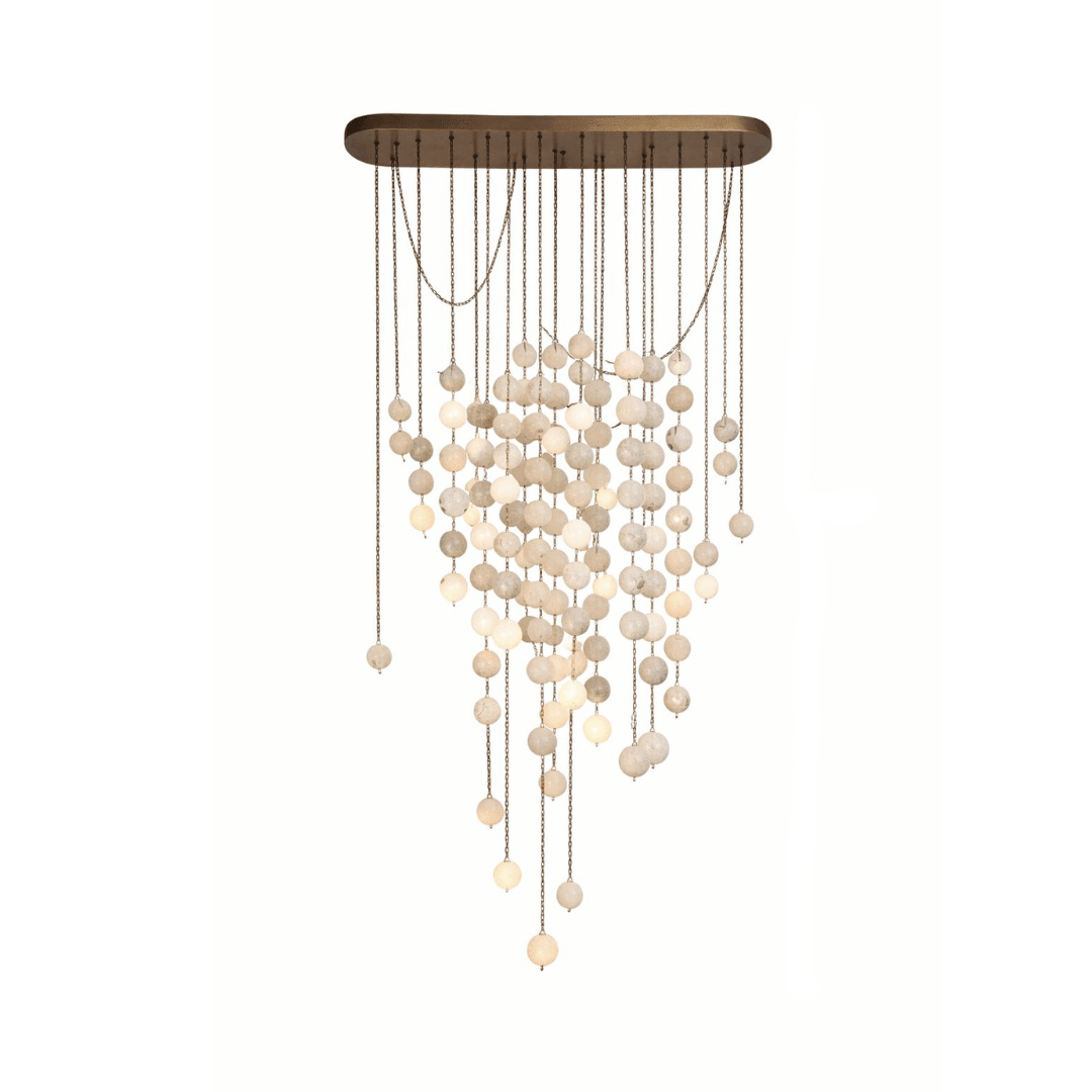 Modern Hanging Spherical Alabaster Chandelier for High Ceilings - 100 Balls/L38"*W18"*H108" (L96.5cm*W45.7cm*H274.3cm)Warm Lightcasivra