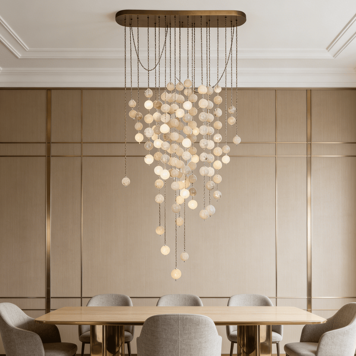 Modern Hanging Spherical Alabaster Chandelier for High Ceilings - 100 Balls/L38"*W18"*H108" (L96.5cm*W45.7cm*H274.3cm)Warm Lightcasivra