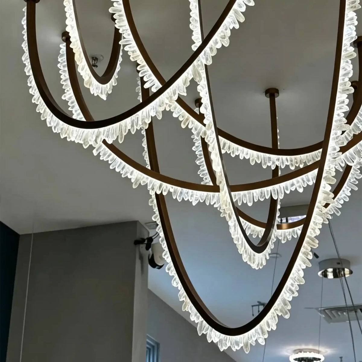 Modern High-End Curved Necklace Natural Crystal Ceiling Chandelier - The Whole Set /8 chainsBlackWarm Lightcasivra