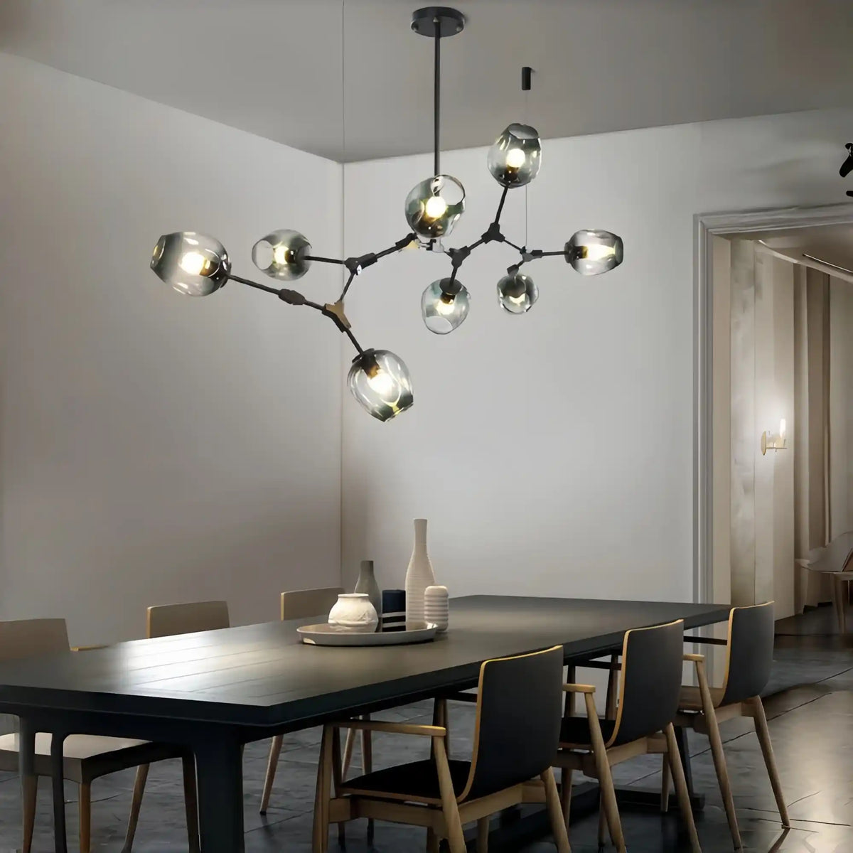 Modern Industrial Branch Chandelier with Multiple Glass Pendants Extra Large for Living or Dining Room